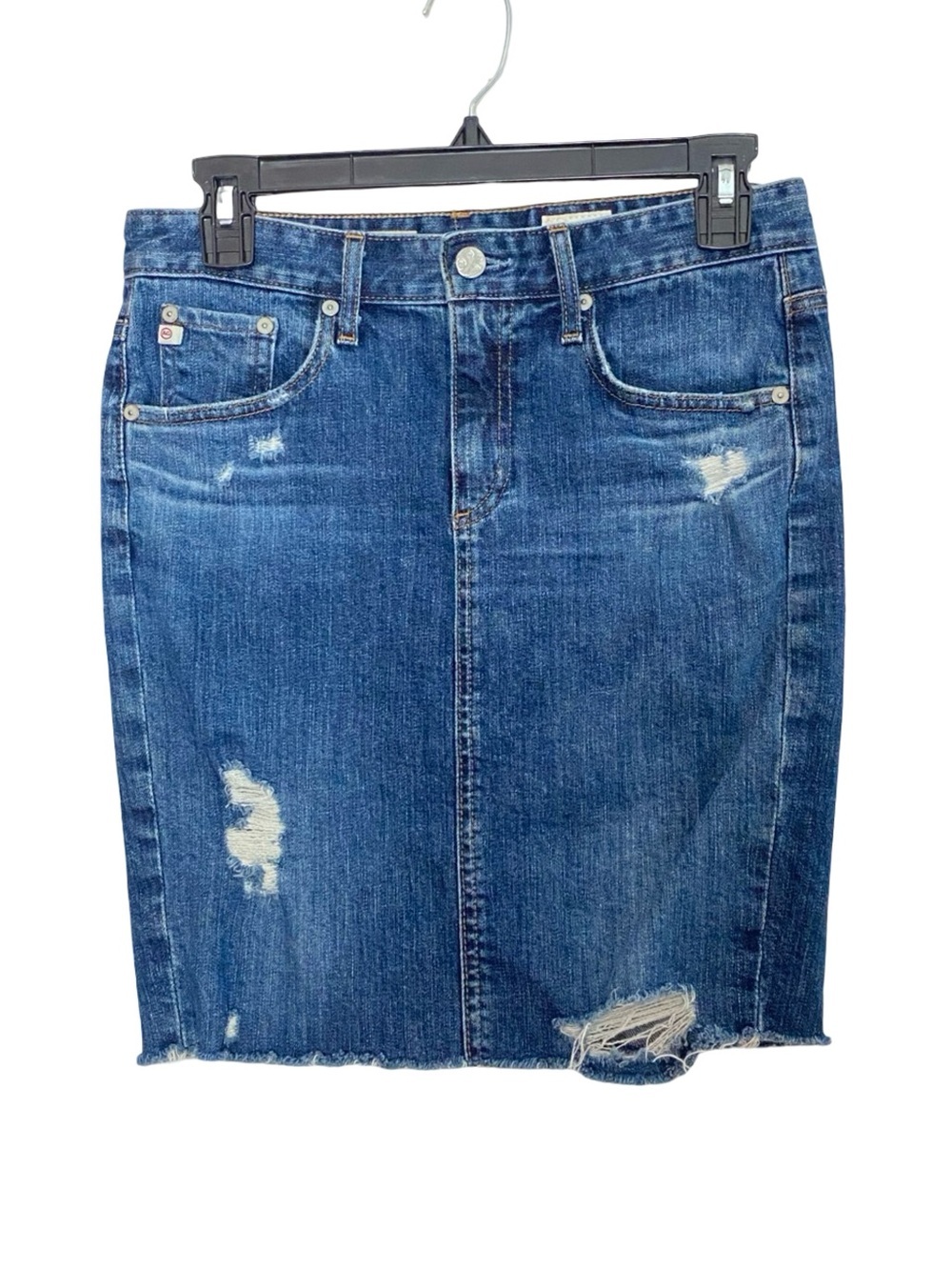 AG Jean Skirt Women Size 27 Small Adriano Goldschmied Pencil Denim Blue Distress